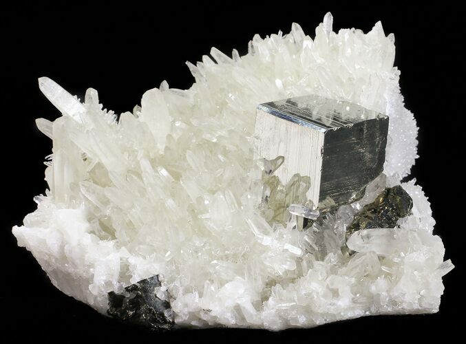 Gleaming, Cubic Pyrite With Quartz Crystals - Peru #54981